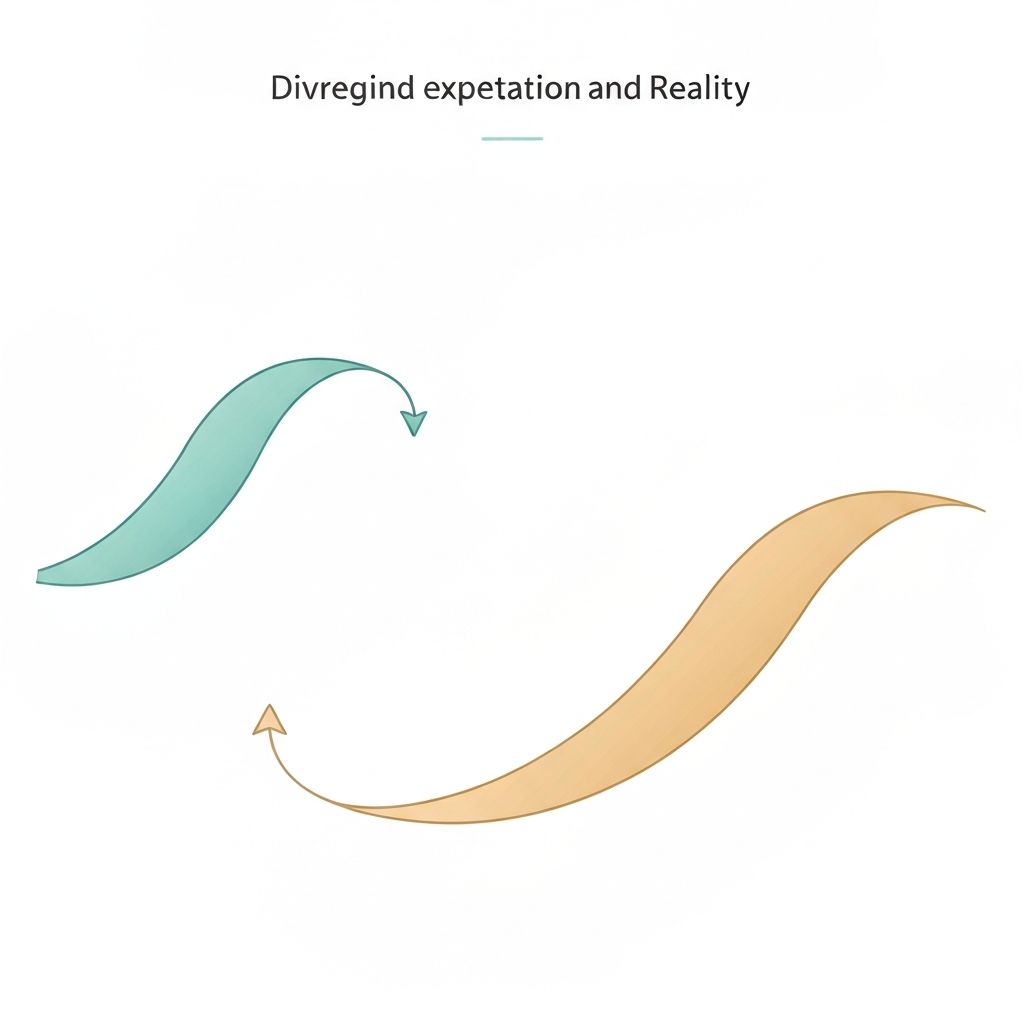 Minimalist vector timeline showing expectation vs reality phases